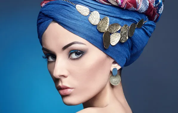Картинка девушка, украшения, стиль, макияж, косынка, Alisa Ustyuzhanina