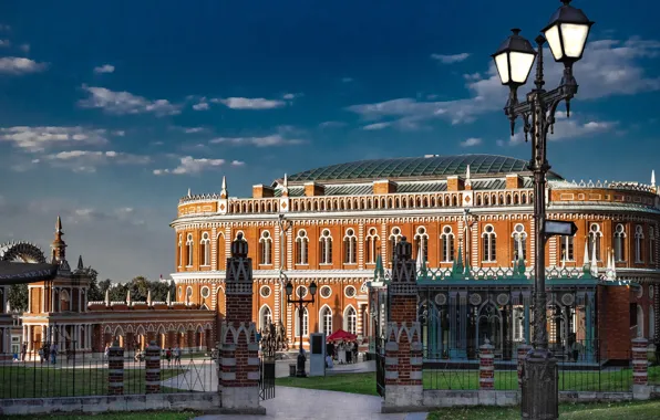 Картинка здание, ограда, ворота, фонарь, Москва, Россия, архитектура, Царицыно