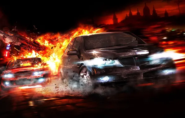 Картинка авто, огонь, погоня