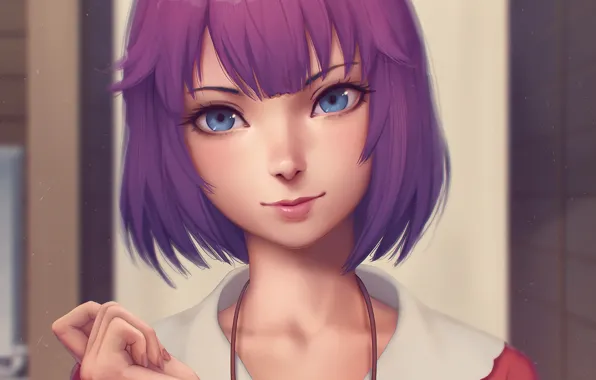 Девушка, лицо, улыбка, anime, art, Hitagi Senjougahara, Monogatari