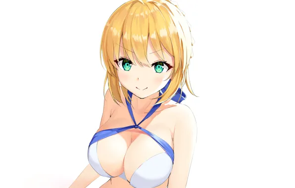 Girl, sexy, cleavage, green eyes, boobs, anime, beautiful, short hair