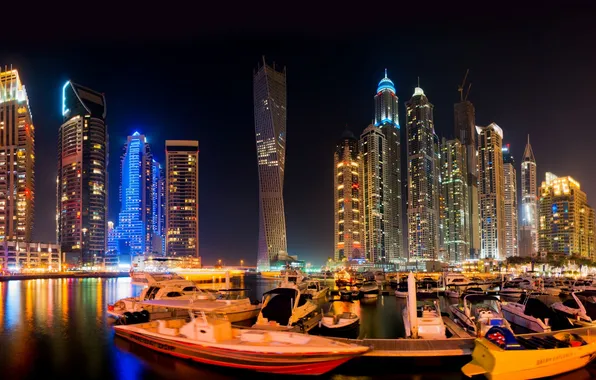 Ночь, город, огни, ночной город, Dubai