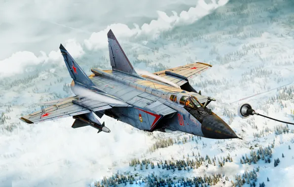 Картинка Зима, Рисунок, Истребитель, Арт, MiG, МиГ, ВВС, Перехватчик
