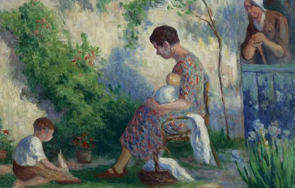 Картина, 1927, жанровая, Максимильен Люс, Maximilien Luce, Рольбуаз. Мадам. Жан и Мадлен