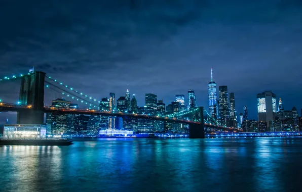 USA, night, New York, Manhattan Bridge