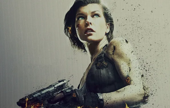 Cinema, fire, skull, flame, girl, zombie, gun, blood