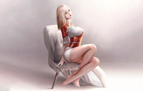 Girl, sexy, cleavage, armor, long hair, dress, legs, boobs