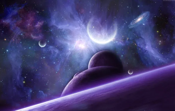 Картинка космос, звезды, туманность, планеты, арт, галактика, NathanBlackwolf