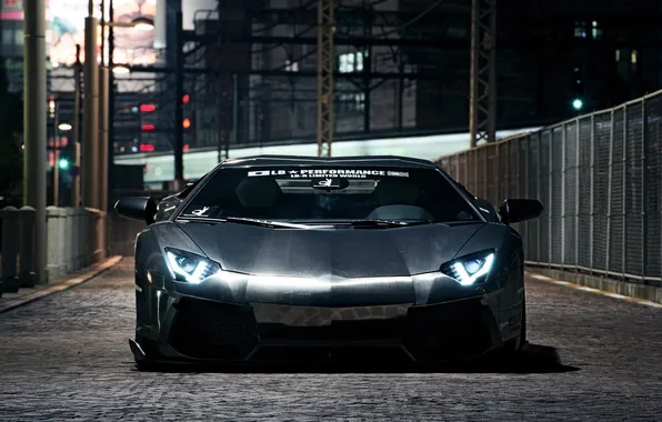 Картинка авто, Lamborghini, черная, на улице