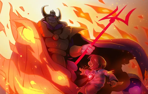 Огонь, арт, Frisk, Фриск, Undertale., Asgore Dreemurr, Асгор Дримурр