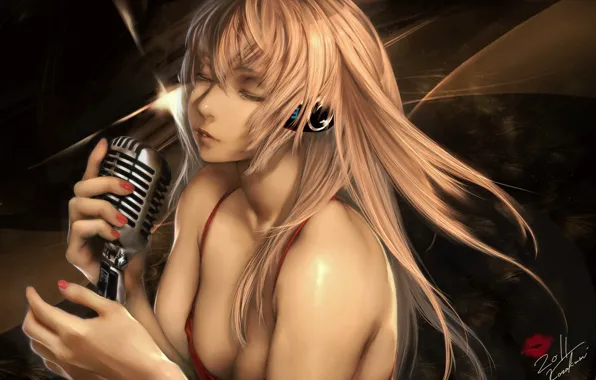 Девушка, наушники, микрофон, vocaloid, megurine luka, вокалоид, art, simuka