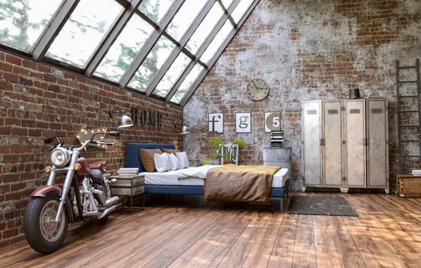 Комната, спальня, design with grunge walls loft style, интерьер в индустриальном стиле, дизайн с гранжевыми …