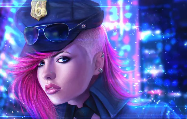 Девушка, очки, pink, League of Legends, the Piltover Enforcer, officer