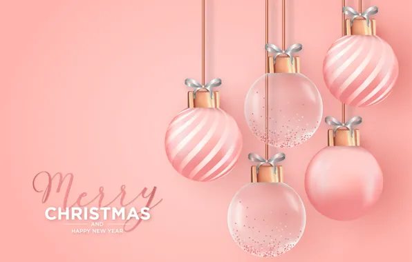 Шарики, шары, Рождество, Новый год, розовый фон