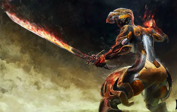 Фон, игра, меч, существо, воин, арт, инопланетянин, Warframe