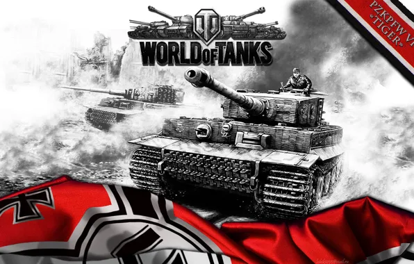 Картинка тигр, Германия, арт, танк, танки, tiger, WoT, World of Tanks