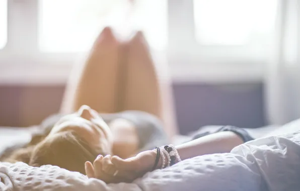 Девушка, блондинка, постель, woman. girl