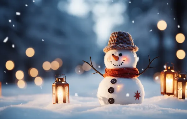 Зима, снег, Рождество, Новый год, снеговик, Christmas, winter, snow