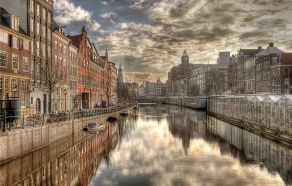 Картинка city, город, отражение, река, дома, Амстердам, фотограф, Нидерланды