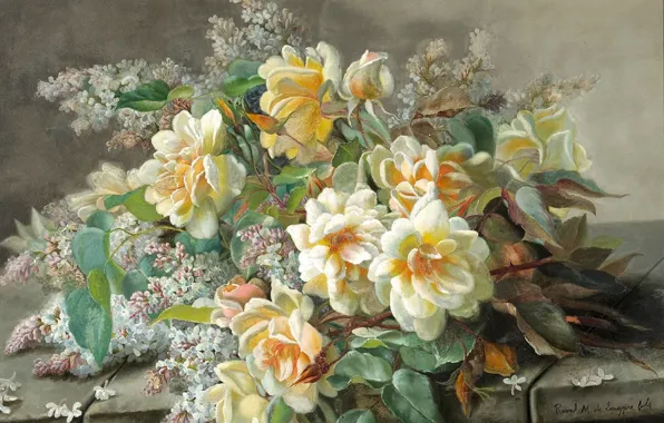 Картинка цветы, розы, букет, живопись, Zbigniew Kopania