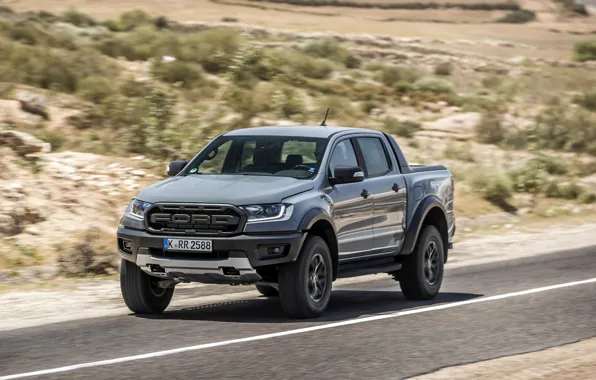 Серый, Ford, Raptor, пикап, Ranger, на дороге, 2019