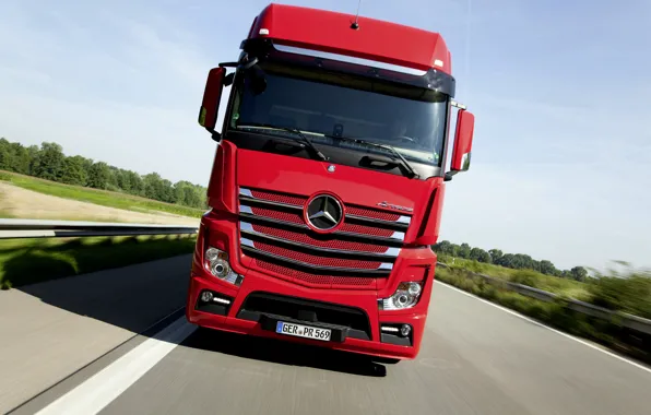 Картинка красный, Mercedes-Benz, трасса, седельный тягач, 2014, Actros