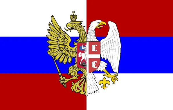 Картинка Флаг, Триколор, Герб, Россия, Сербия, Братство, Орлы, Гербы