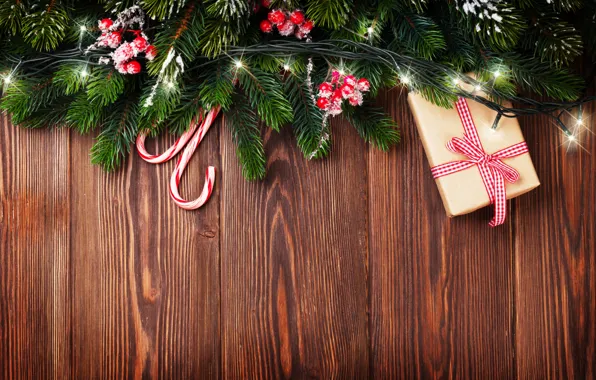 Картинка украшения, ягоды, елка, Новый Год, Рождество, гирлянда, Christmas, wood