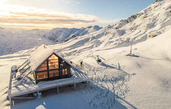 Горы, Снег, Вертолет, New Zealand, South Island, Южный остров, Южные Альпы, Southern Alps