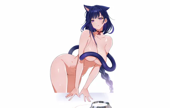 Girl, sexy, long hair, boobs, animal ears, anime, beautiful, ponytail