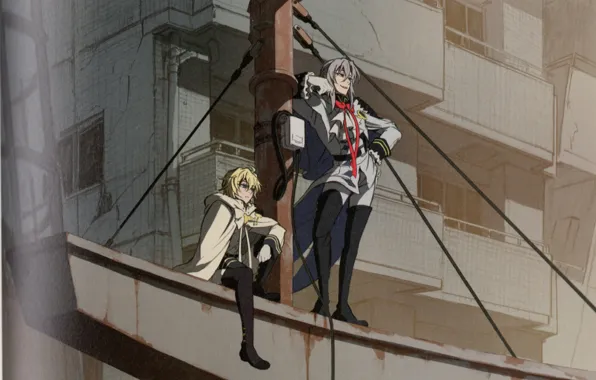 Провода, столб, сапоги, вампиры, военная форма, Последний Серафим, Owari no Seraph, Michaela Hyakuya