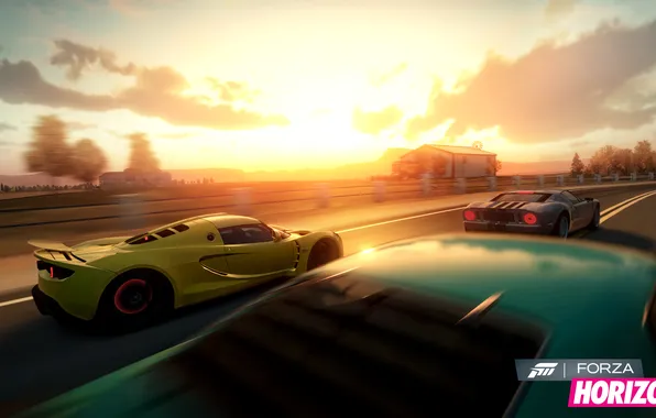 Машины, гонка, вечер, lotus, Forza Horizon