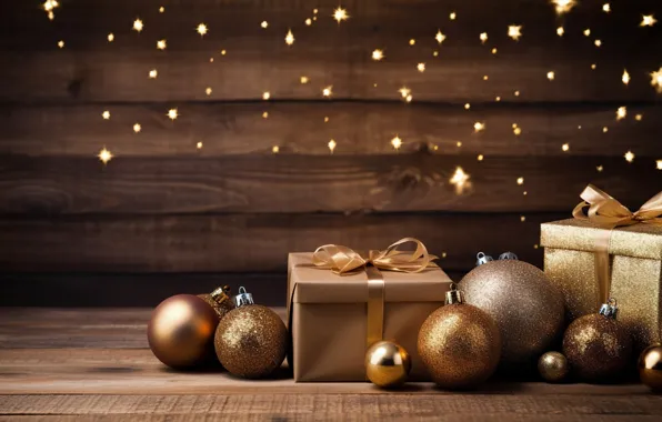 Картинка украшения, шары, Новый Год, Рождество, подарки, golden, new year, happy