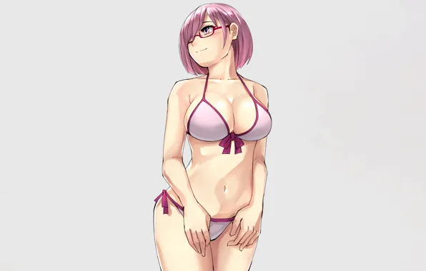 Girl, sexy, cleavage, pink hair, boobs, anime, beautiful, short hair