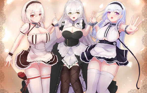 Sexy, pantsu, cleavage, panties, thighhighs, long hair, dress, girls
