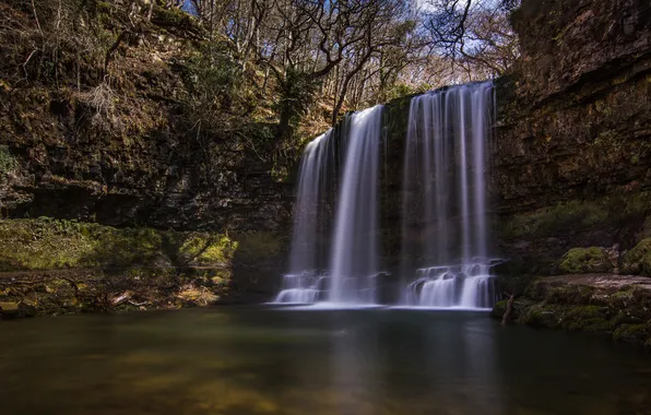 Англия, водопад, England, South Wales, Sgwd yr Eira Waterfall