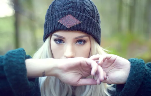 Girl, Model, hat, photo, blue eyes, tattoo, blonde, portrait