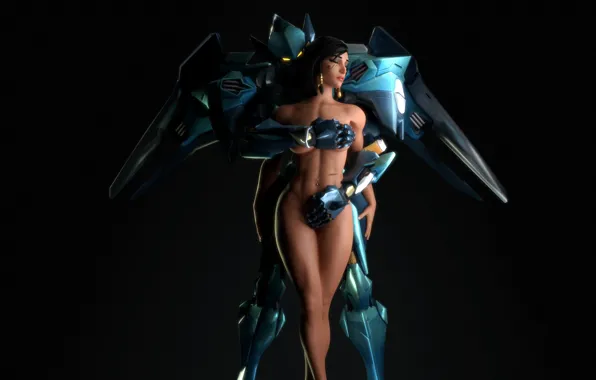 Грудь, девушка, ноги, голая, тело, красота, armor, Overwatch