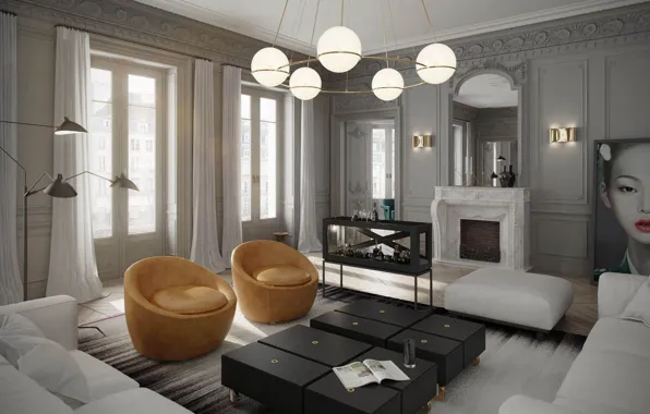 Интерьер, камин, гостиная, Apartment in Paris, by ART BURO