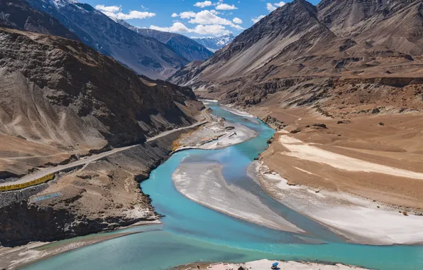 Картинка river, sky, landscape, nature, water, background, travel, ladakh