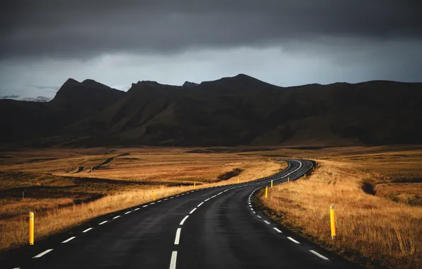 Дорога, облака, горы, road, mountains, clouds