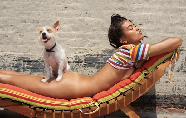 Summer, dog, model, lips, tan lines, pantyless, Kelly Gale
