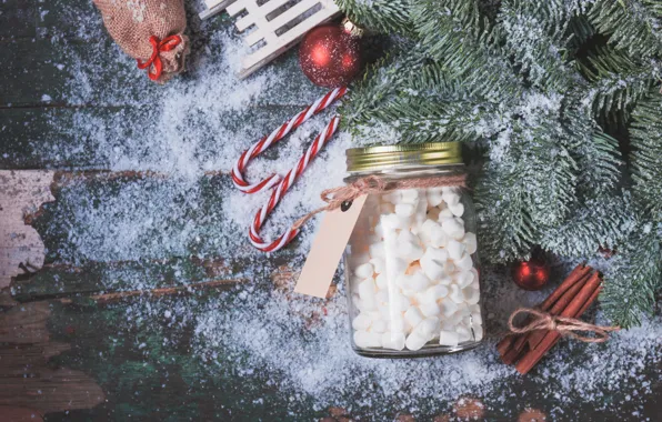 Зима, снег, новый год, банка, christmas, декор, decorations, marshmallows