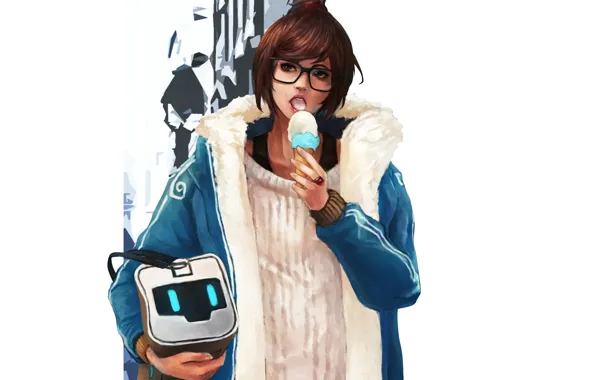 Очки, мороженое, сумка, art, mei, overwatch, Mei-Ling Zhou, winter collection