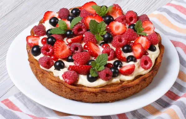 Картинка ягоды, малина, клубника, пирог, торт, cake, крем, десерт