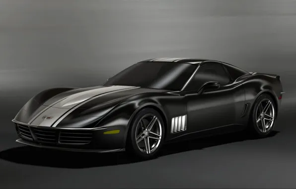 Черный, Chevrolet, концепт, corvette 3R