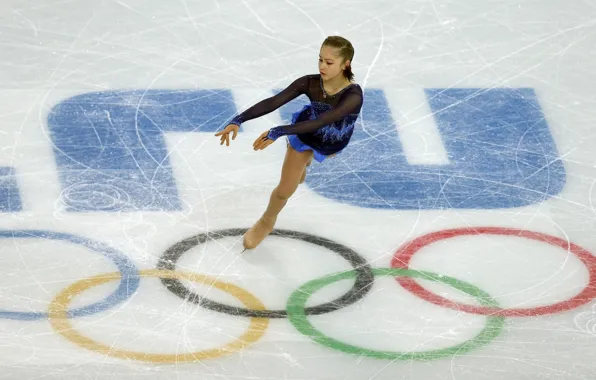Картинка лёд, фигурное катание, олимпийские кольца, РОССИЯ, олимпийская чемпионка, Сочи 2014, Юлия Липницкая, фигуристка
