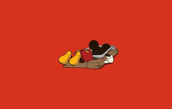 Минимализм, арт, red, Mickey mouse, миккии маус