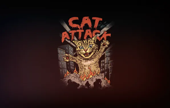 Минимализм, Кот, Арт, Cat, Атака, Attack, by Vincenttrinidad, Vincenttrinidad