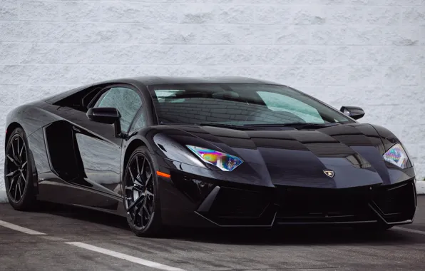 Картинка wall, lamborghini, black, aventador